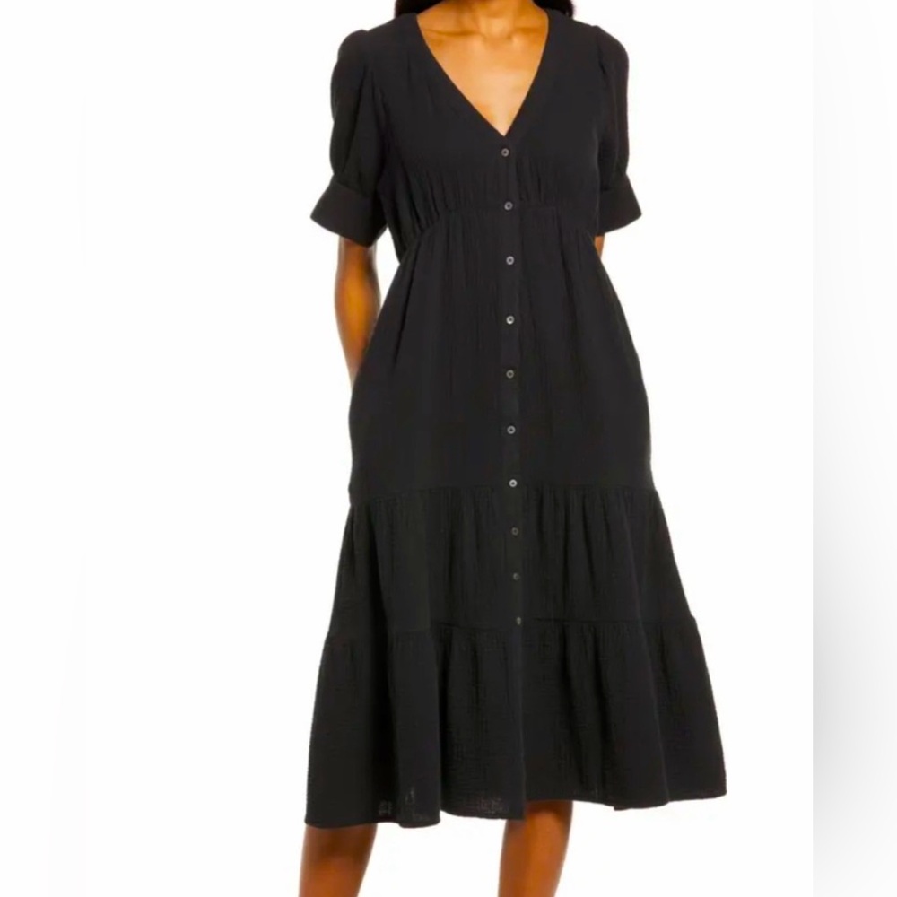 100% Cotton Madewell Lightspun Button-Front Tiered Midi Dress - Womens 14W